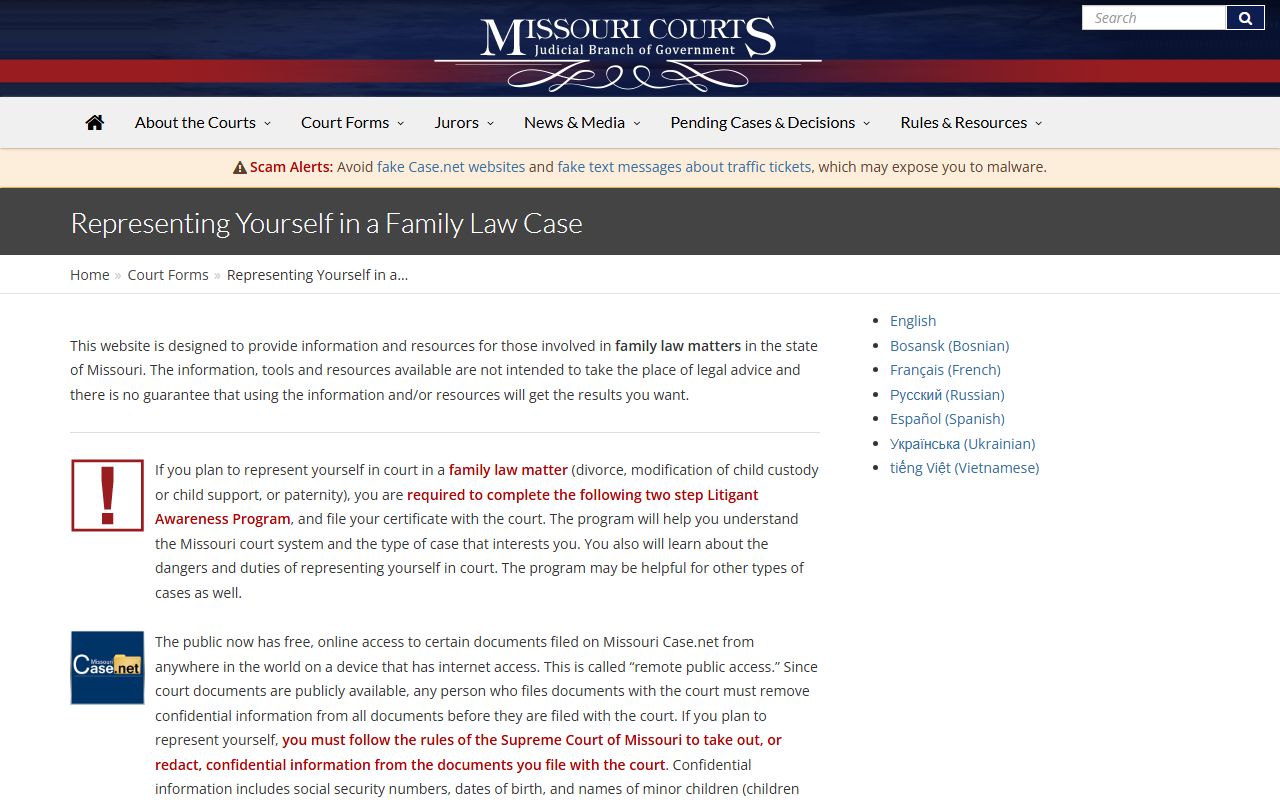 Ralls County court records Missouri statewide court forms source