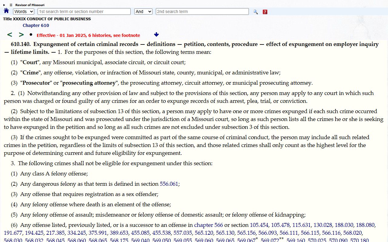 Ralls County criminal court records Missouri expungement statute