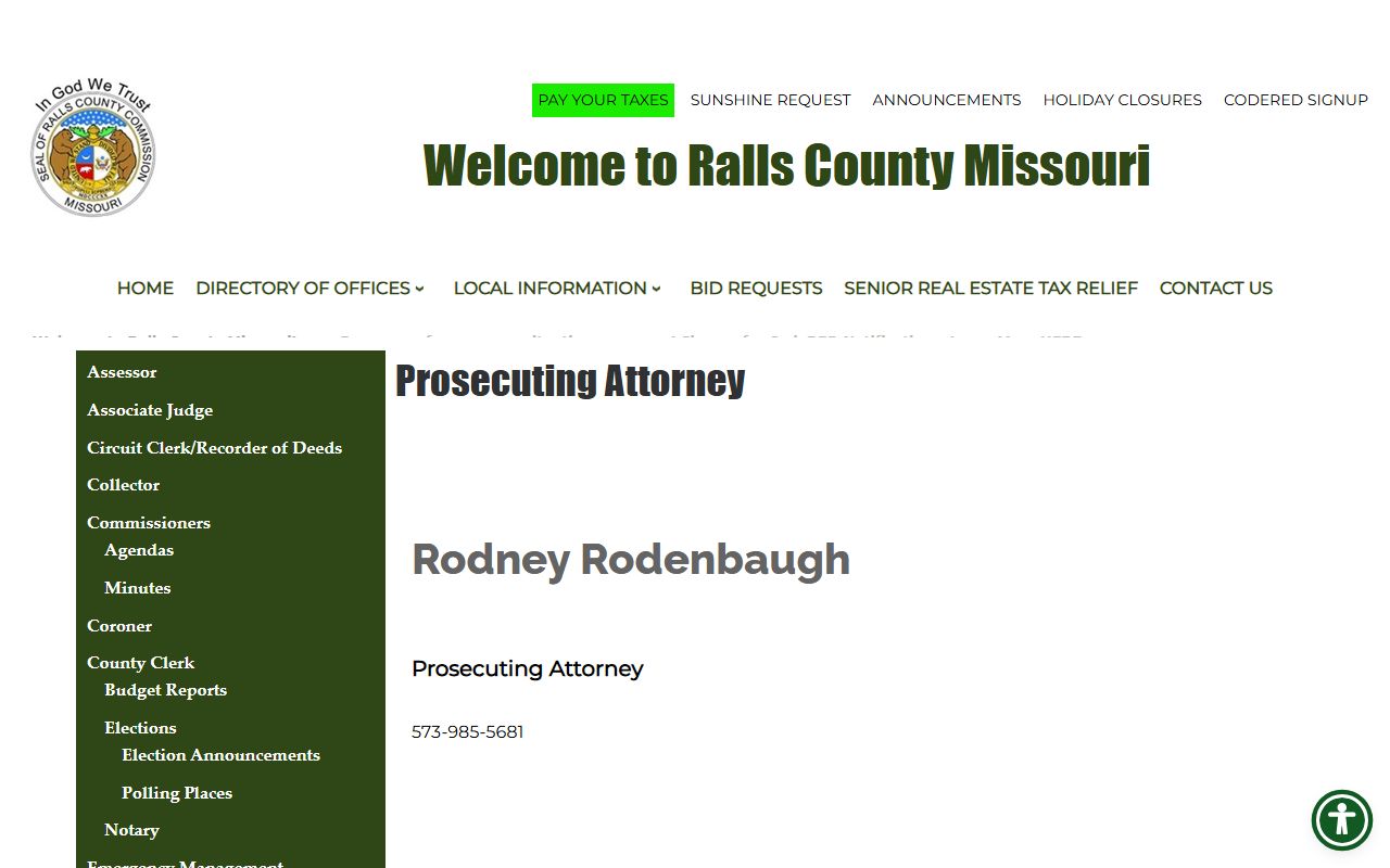 Ralls County criminal court records prosecuting attorney page