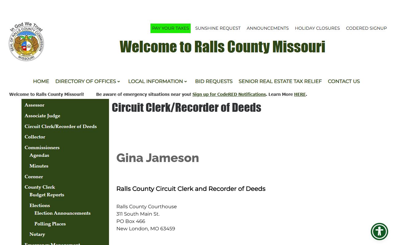 Ralls County court records Circuit Clerk Recorder page