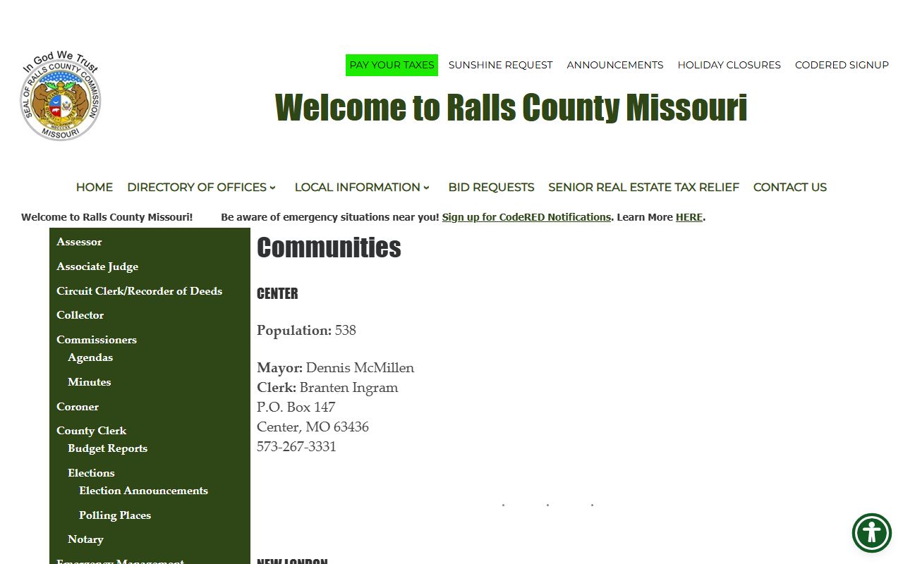 Ralls County court records communities and municipal routing