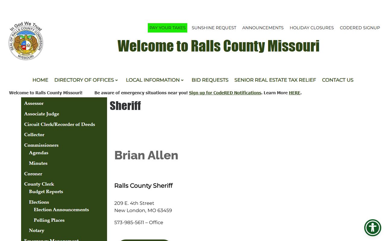 Ralls County court records sheriff office page
