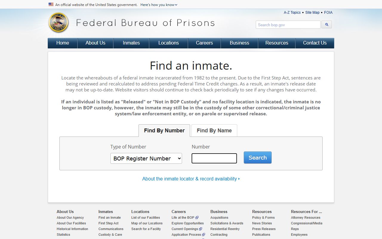 Ralls County inmate records Federal Bureau of Prisons locator