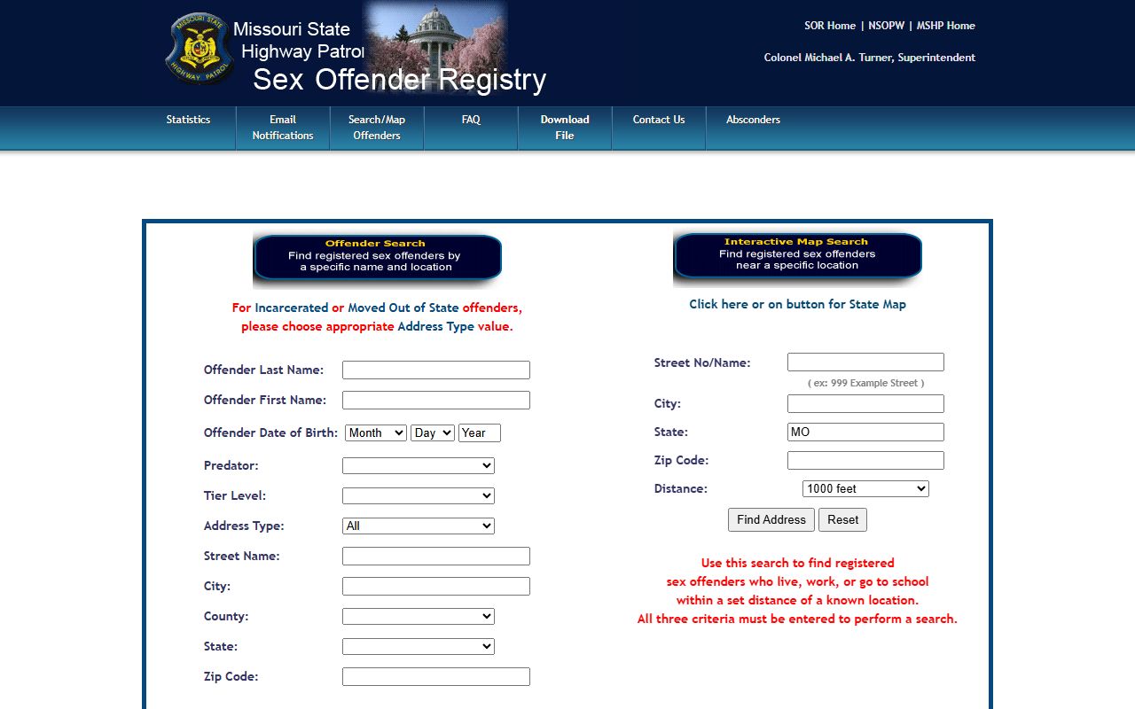 Ralls County warrant records MSHP sex offender registry search